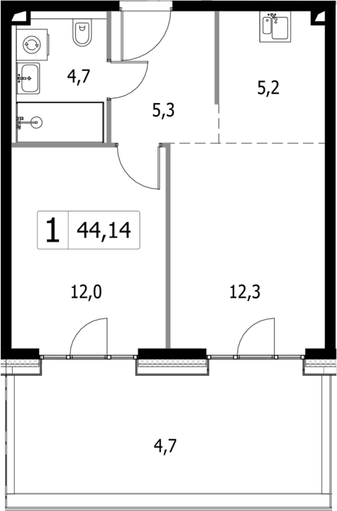 Планировка — Селигер Сити, 2-комн., 39 м²