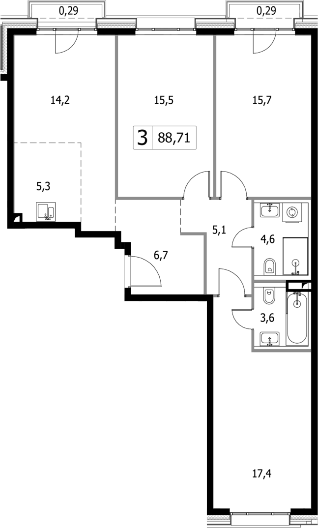 Планировка — Селигер Сити, 4-комн., 88 м²