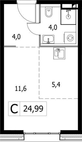 Планировка — Селигер Сити, Студия, 25 м²