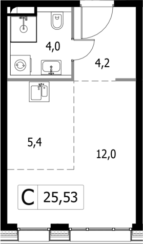 Планировка — Селигер Сити, Студия, 26 м²