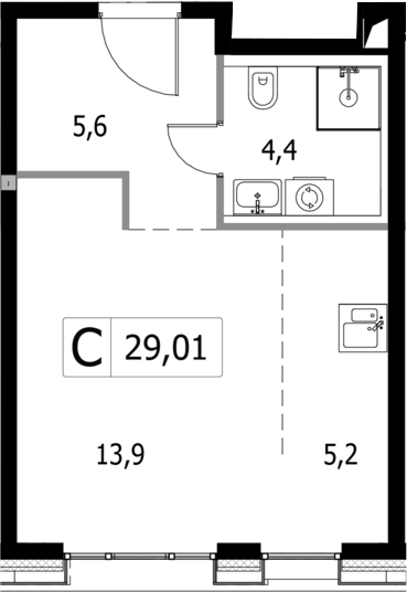 Планировка — Селигер Сити, Студия, 29 м²