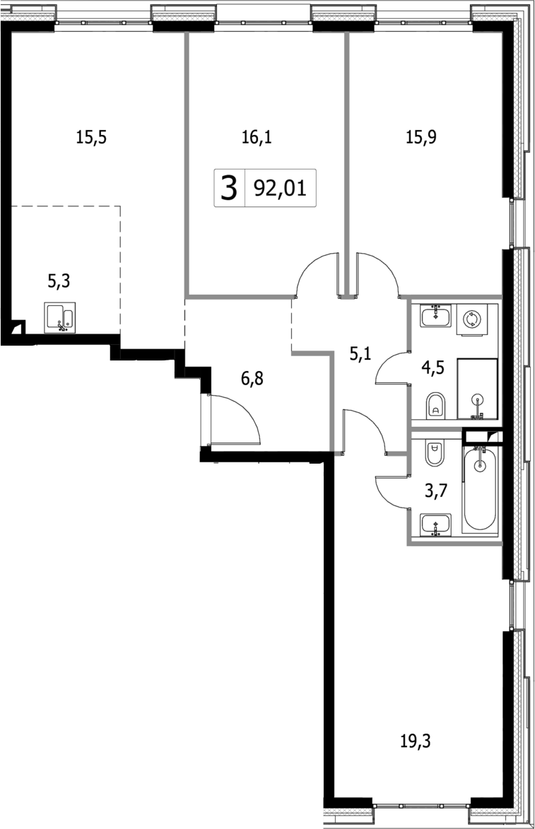 Планировка — Селигер Сити, 4-комн., 92 м²
