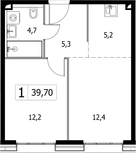 Планировка — Селигер Сити, 2-комн., 40 м²