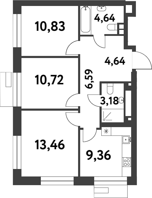 Планировка — Smart Garden, 3-комн., 63 м²