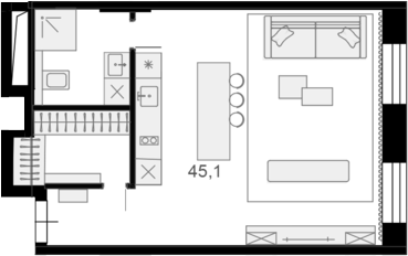 Планировка — Резиденции архитекторов, Студия, 45 м²
