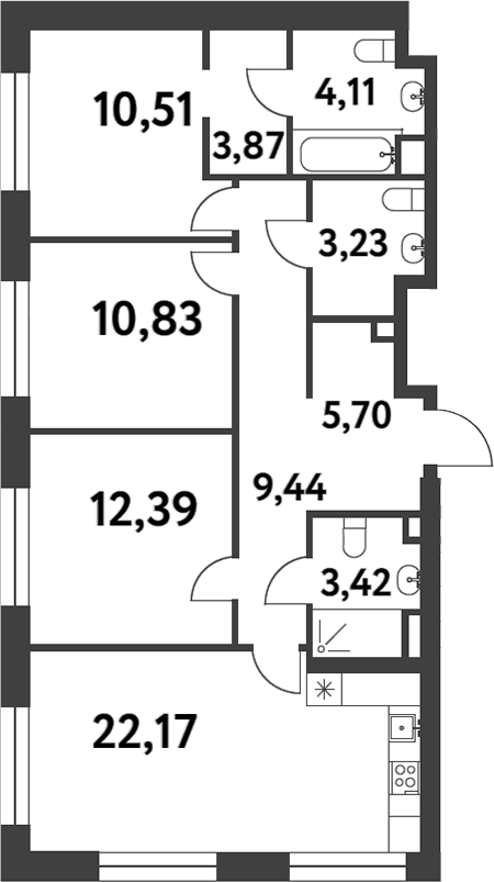 Планировка — Smart Garden, 3-комн., 86 м²