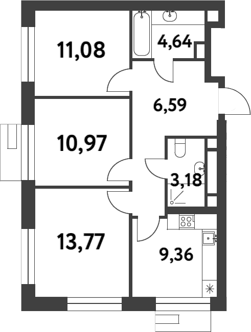 Планировка — Smart Garden, 3-комн., 64 м²