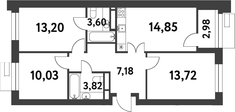 Планировка — Smart Garden, 3-комн., 69 м²
