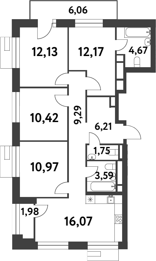 Планировка — Smart Garden, 4-комн., 87 м²