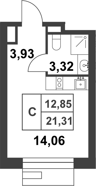 Планировка — Smart Garden, Студия, 21 м²
