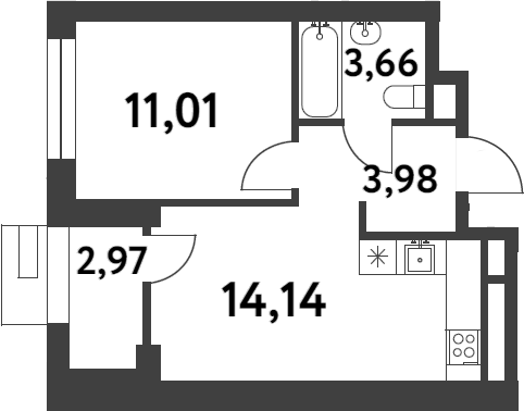 Планировка — Smart Garden, 1-комн., 33 м²