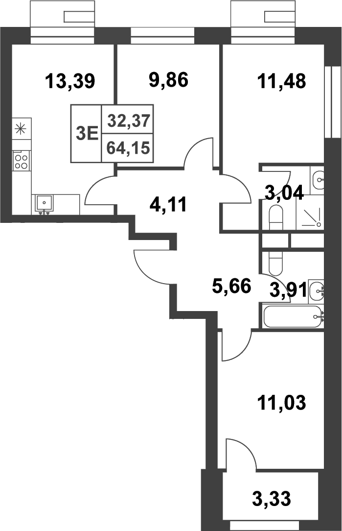 Планировка — Smart Garden, 3-комн., 62 м²
