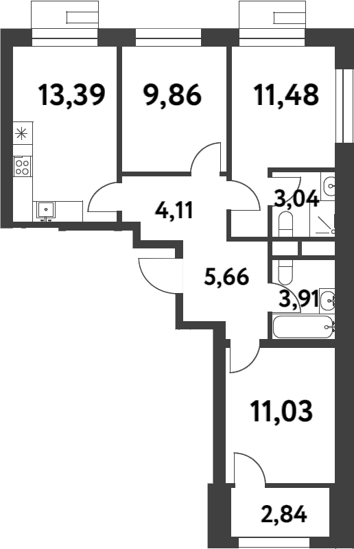 Планировка — Smart Garden, 4-комн., 62 м²