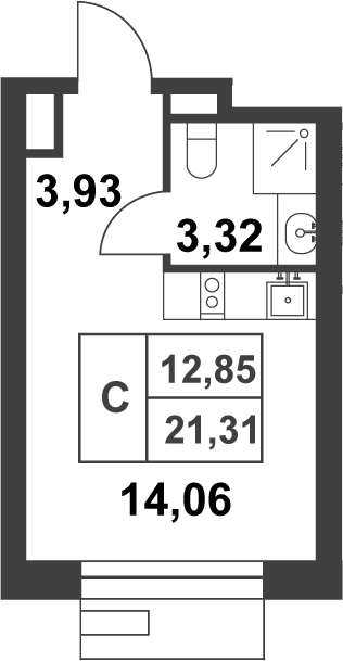 Планировка — Smart Garden, Студия, 21 м²