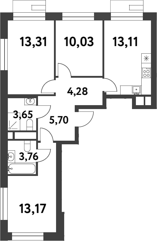 Планировка — Smart Garden, 4-комн., 67 м²