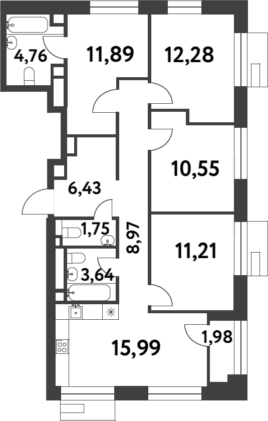 Планировка — Smart Garden, 4-комн., 87 м²