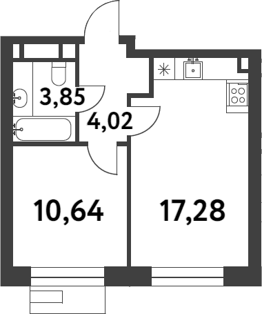 Планировка — Smart Garden, 1-комн., 36 м²