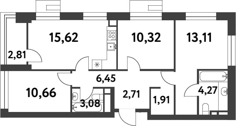 Планировка — Smart Garden, 3-комн., 68 м²