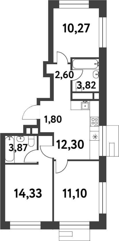 Планировка — Smart Garden, 3-комн., 60 м²