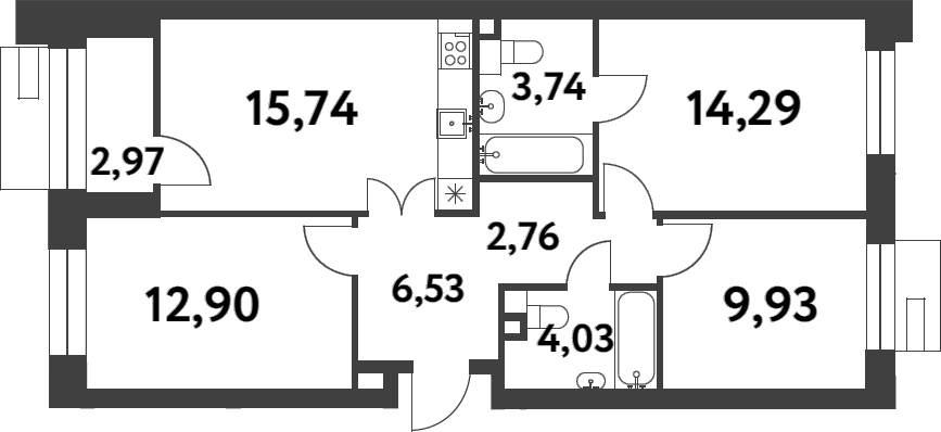 Планировка — Smart Garden, 3-комн., 70 м²