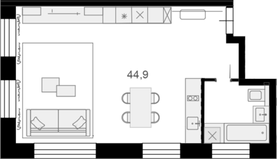 Планировка — Резиденции архитекторов, Студия, 45 м²