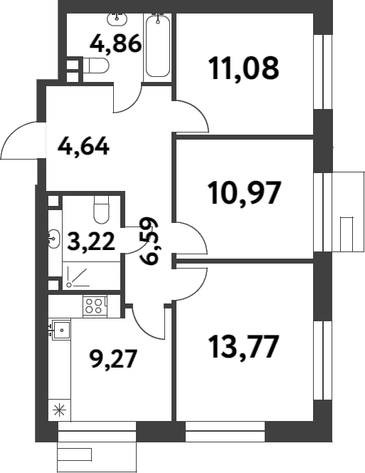 Планировка — Smart Garden, 3-комн., 64 м²