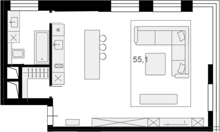Планировка — Резиденции архитекторов, Студия, 55 м²
