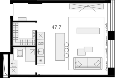 Планировка — Резиденции архитекторов, Студия, 48 м²