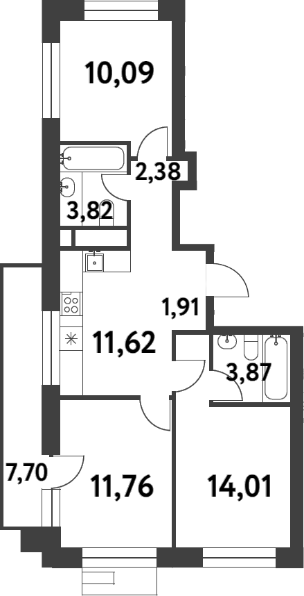 Планировка — Smart Garden, 3-комн., 59 м²