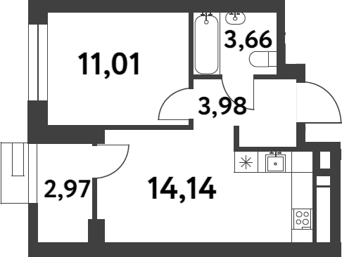 Планировка — Smart Garden, 1-комн., 33 м²