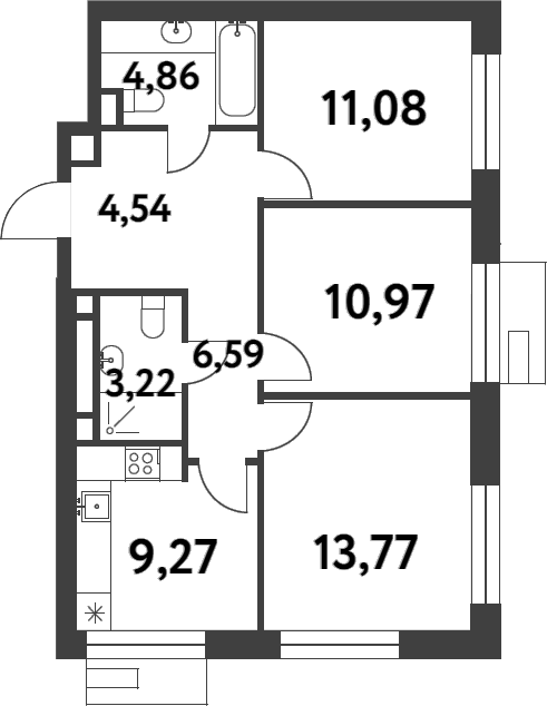 Планировка — Smart Garden, 3-комн., 64 м²