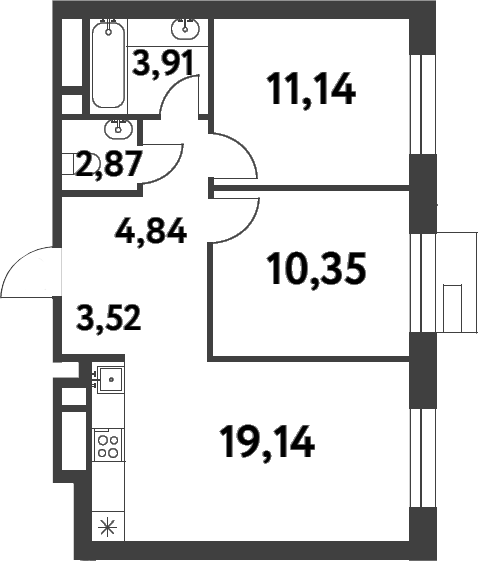 Планировка — Smart Garden, 2-комн., 56 м²