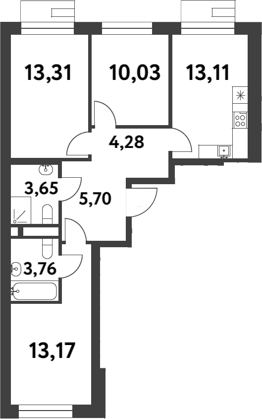 Планировка — Smart Garden, 3-комн., 67 м²