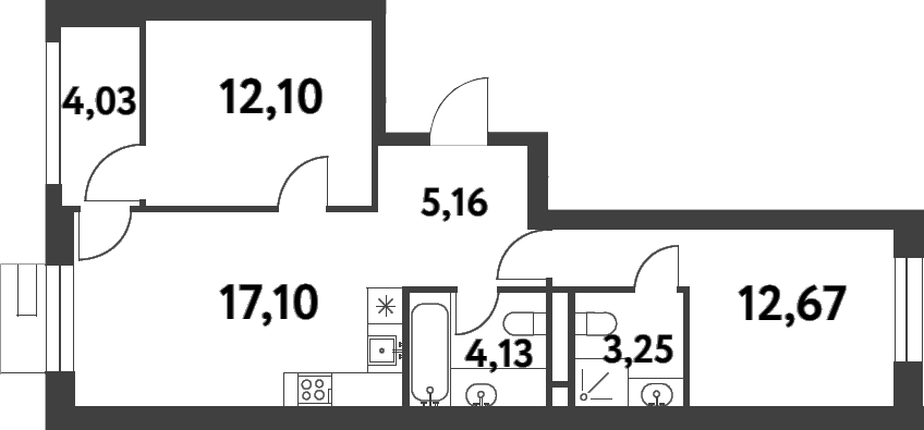 Планировка — Smart Garden, 2-комн., 54 м²