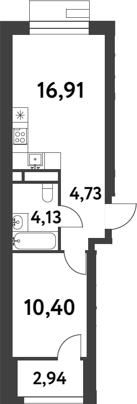 Планировка — Smart Garden, 1-комн., 36 м²