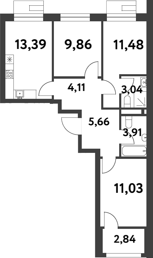 Планировка — Smart Garden, 3-комн., 62 м²