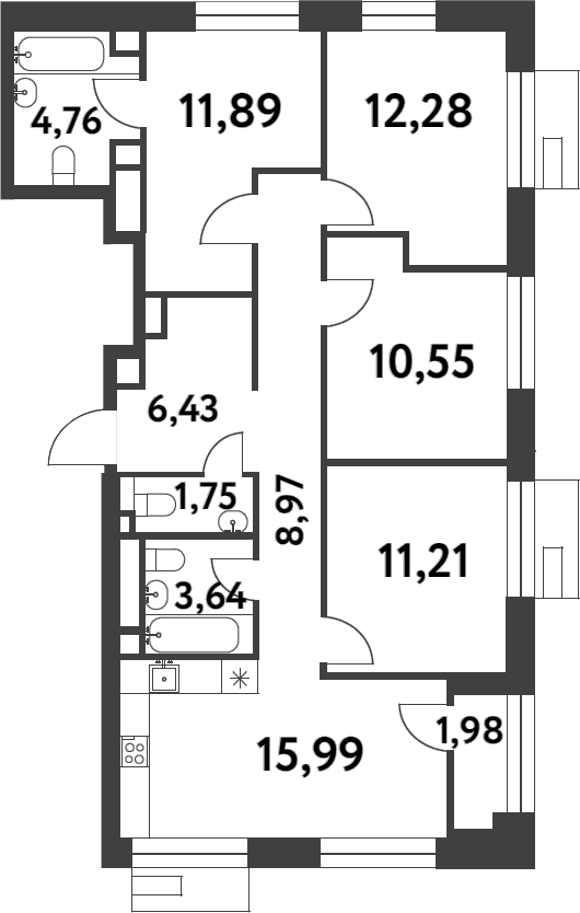Планировка — Smart Garden, 3-комн., 87 м²