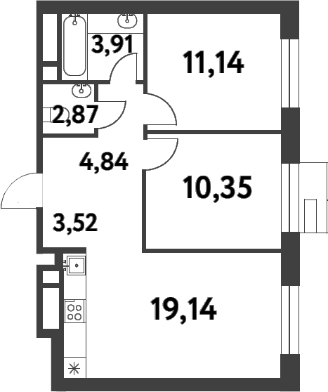 Планировка — Smart Garden, 2-комн., 56 м²