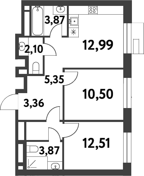 Планировка — Smart Garden, 2-комн., 55 м²