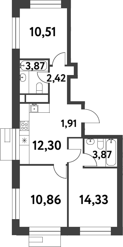 Планировка — Smart Garden, 3-комн., 60 м²