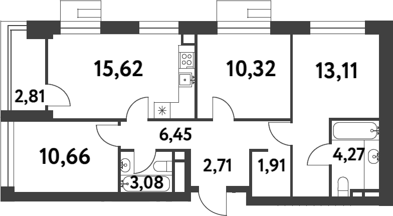 Планировка — Smart Garden, 3-комн., 68 м²