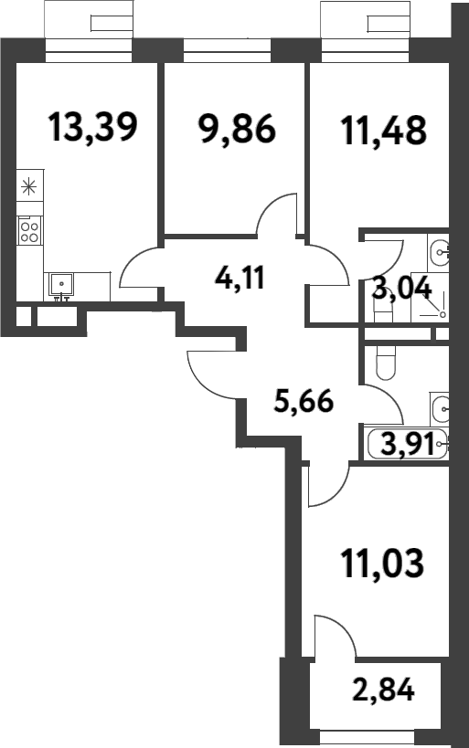 Планировка — Smart Garden, 3-комн., 62 м²