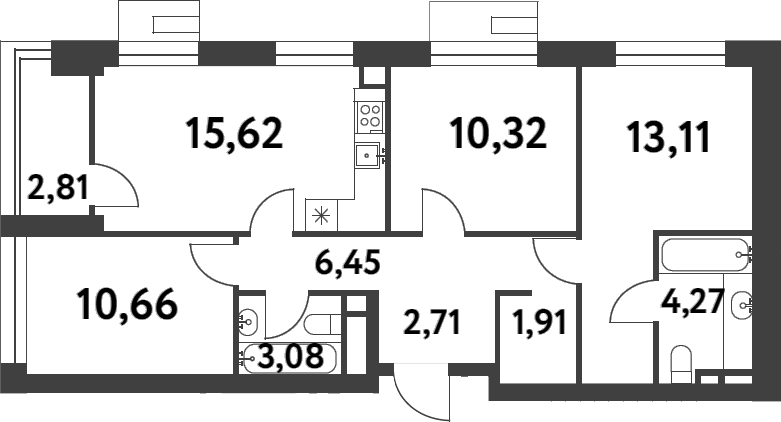 Планировка — Smart Garden, 3-комн., 68 м²