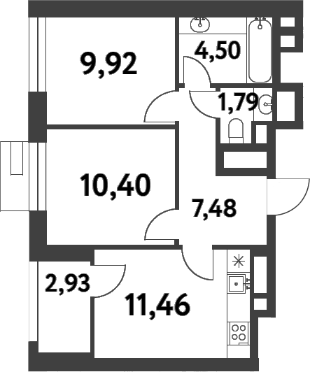 Планировка — Smart Garden, 2-комн., 46 м²