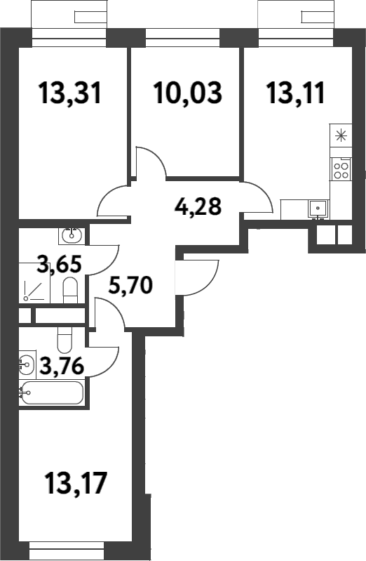 Планировка — Smart Garden, 3-комн., 67 м²