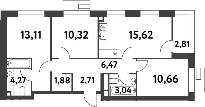 Планировка — Smart Garden, 3-комн., 68 м²