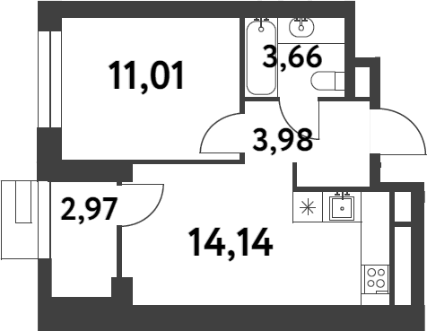 Планировка — Smart Garden, 1-комн., 33 м²