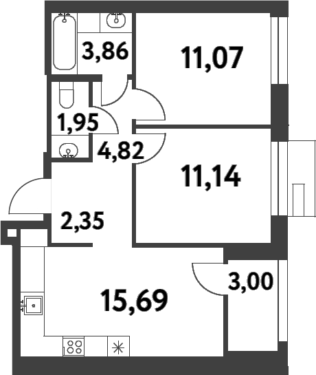 Планировка — Smart Garden, 2-комн., 51 м²