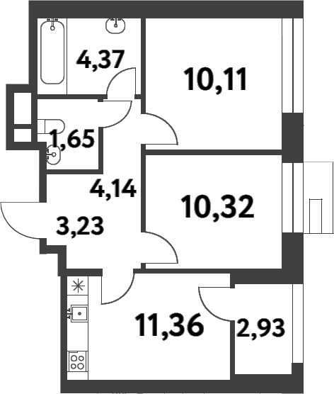 Планировка — Smart Garden, 2-комн., 45 м²