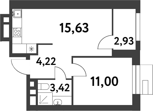 Планировка — Smart Garden, 1-комн., 34 м²